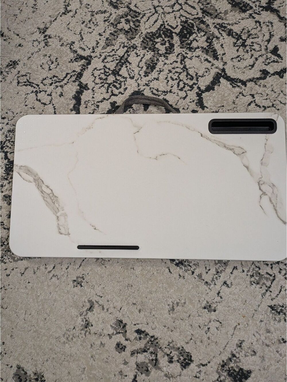 Portable Lap Desk White Marble Pattern Cushion Base Tablet Holder & Handle